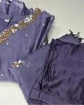 Mul Chanderi 3-PC Dress Set: Pastel Lavender Indian Suit (Size 38/M)